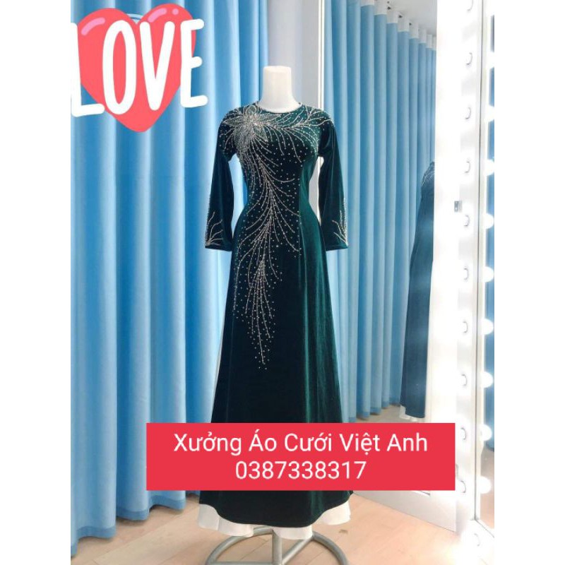Bộ áo dài nhung hoa văn đẹp