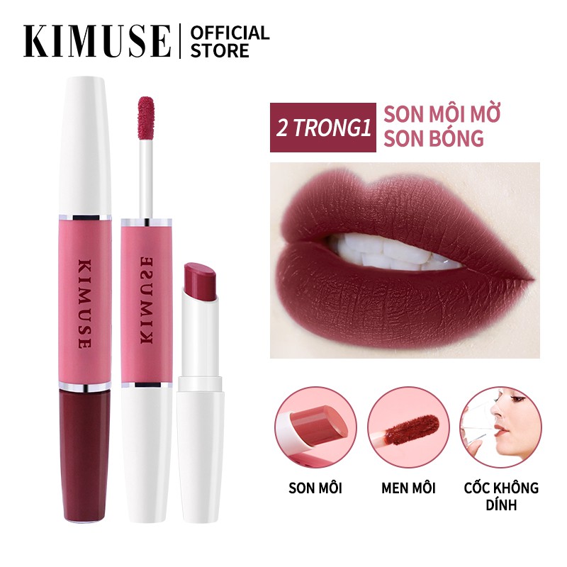 Thỏi Son Lì Tích Hợp Son Bóng Kimuse 2 Trong 1 Kết Hợp Màu Nhung Mịn 12 Màu Tùy Chọn 30g