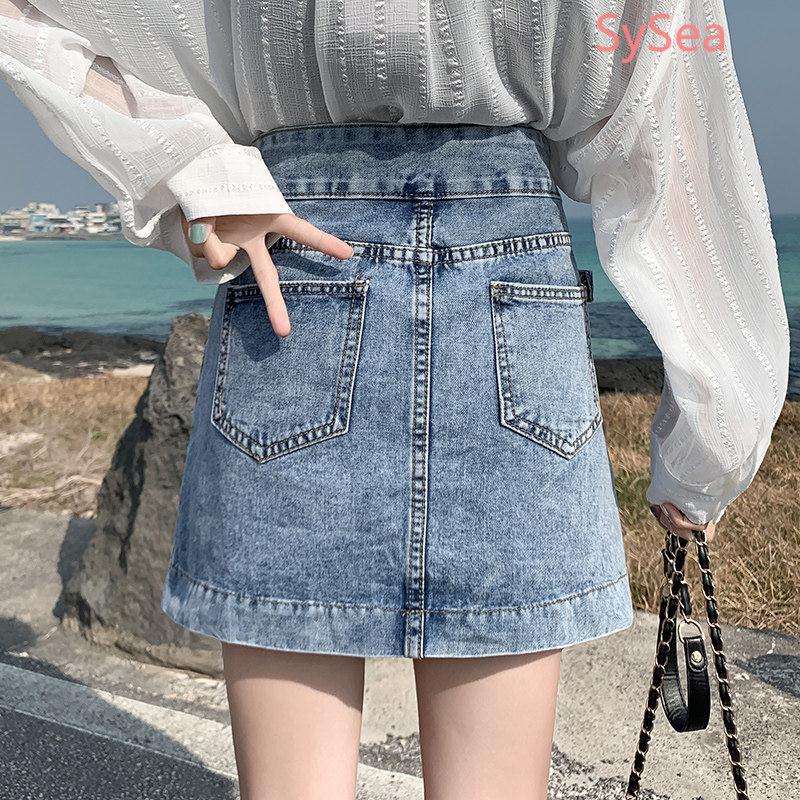 Chân Váy Denim Lưng Cao Phong Cách Hàn Quốc Xinh Xắn Cho Nữ