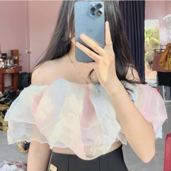 Áo voan croptop tay dài nhúng giữa xinh GB1312 mới nè