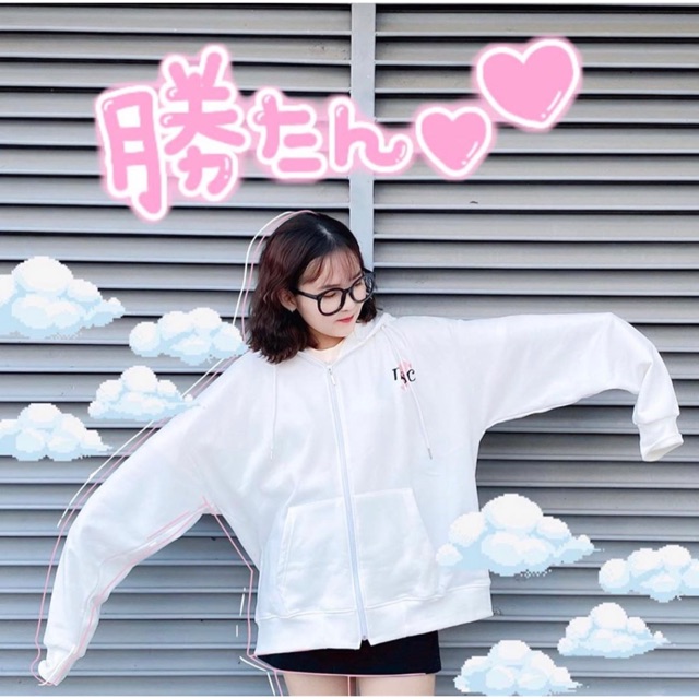 Áo Khoác Hoodie Dây Kéo Hình Trái Tim Unisex