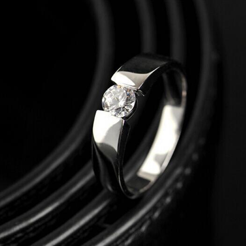 Nhẫn cưới nam bản 5mm mạ bạc đính hột xoàn