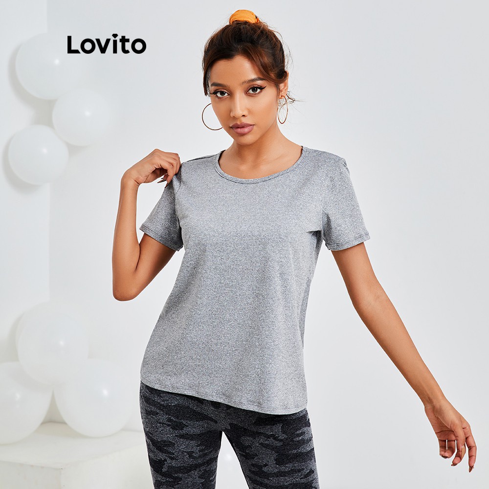 Áo thể thao Lovito ôm vừa vặn độ co giãn cao hở lưng dạng xoắn màu trơn L13X074 (Màu xám)