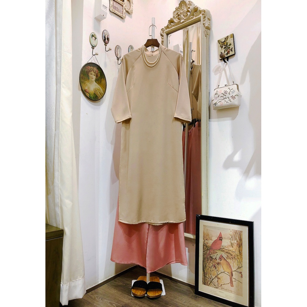 Set Áo dài Rosemary Lụa Tây thi màu Kem nhạt