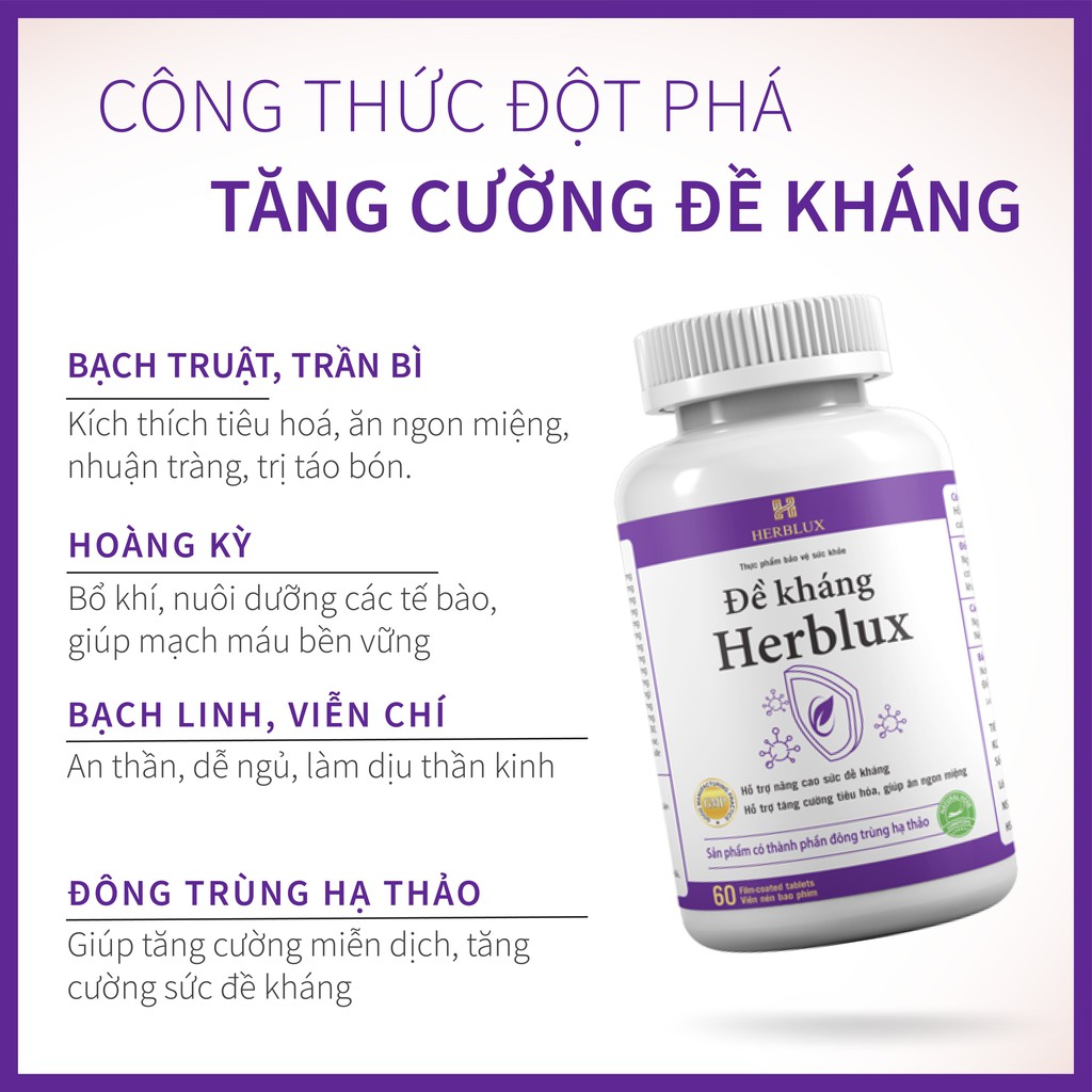 Viên uống Đề kháng Herblux tăng cường tiêu hóa, hệ miễn dịch, giúp ăn ngon miệng, ngủ ngon giấc  AGO