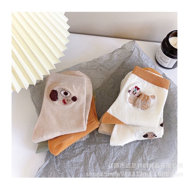 Tất nữ vớ nữ cao cổ hoạt tiết puppy dễ thương phong cách Hàn Quốc , Tất cao cổ hàn quốc