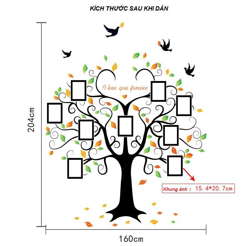 Decal dán tường khung ảnh 8 ⚡ FREESHIP ⚡ decal cây xanh dán phòng khách DCX041 - PVC vinyl