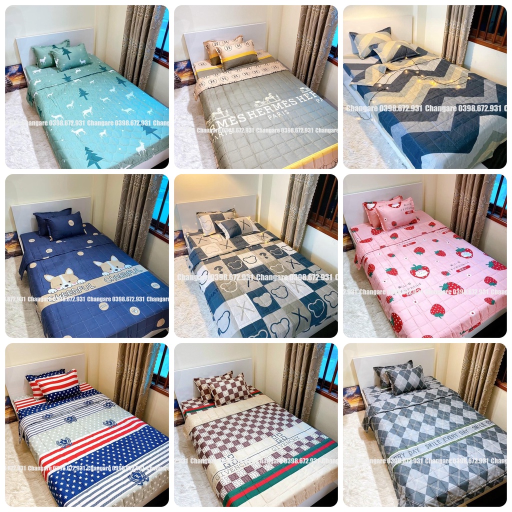 Chăn ga gối hè cottong poly sét 5 món (1 ga trải giường+2 vỏ gối đầu+1 vỏ ôm+1 chăn hè) chọn mẫu đủ kích thước m6 m8 2m