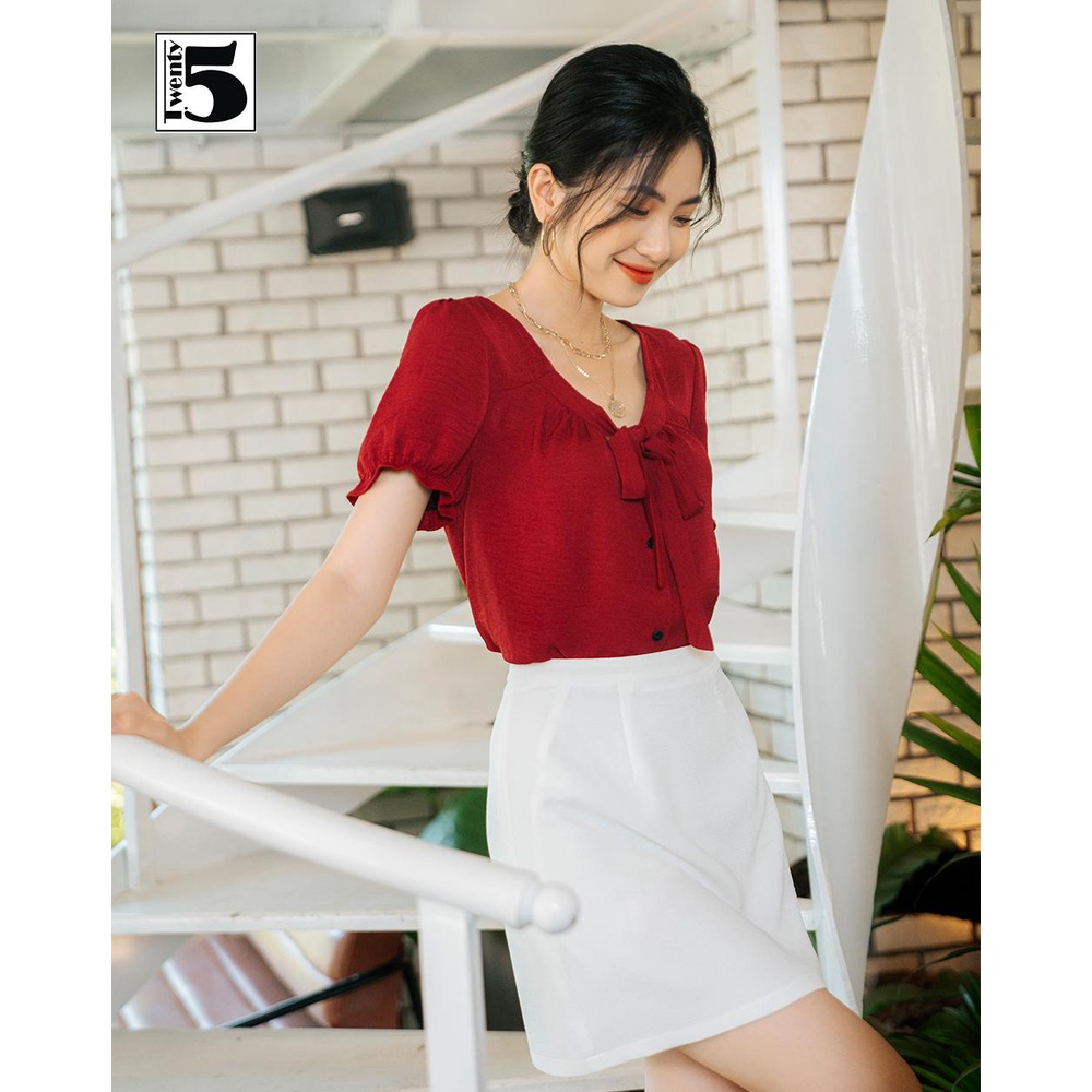 Áo sơ mi nữ công sở ngắn tay bồng thắt nơ ngực Twentyfive SA9