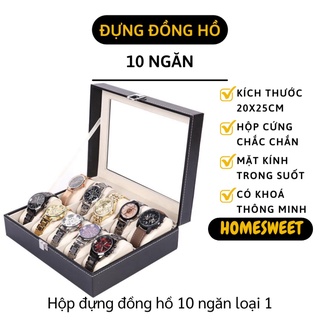 Hộp Đựng Đồng Hồ - Hộp Bảo Quản Đồng Hồ Bọc Da 10 Ngăn Có Khóa Chốt 8748