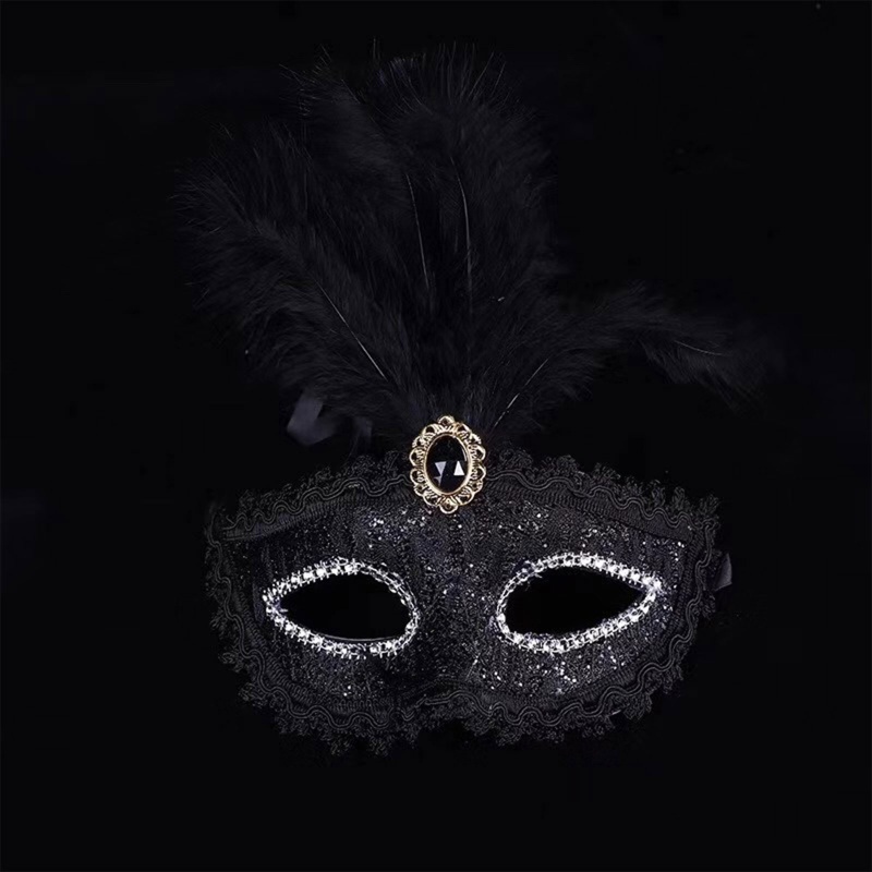 Cài Tóc Nửa Mặt Phối Lông Vũ Hóa Trang Halloween