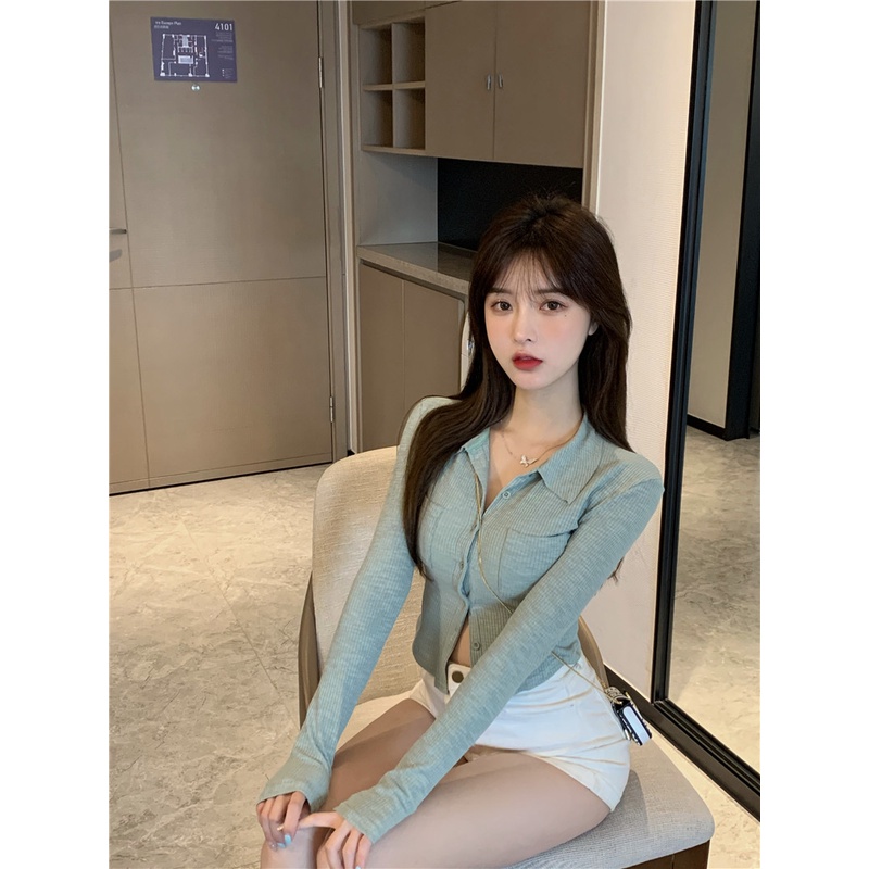 Áo dệt kim tay dài dáng ôm lưng cao gợi cảm thời trang Hàn Quốc | BigBuy360 - bigbuy360.vn