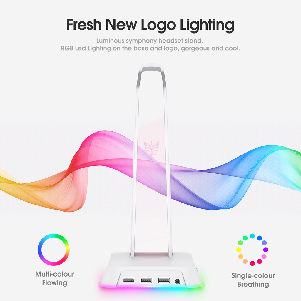Chân đế tai nghe chơi game onikuma st2 rgb, chân đế màn hình để bàn, dấu hiệu được chiếu sáng với 3 cổng usb và 3,5 mm aux