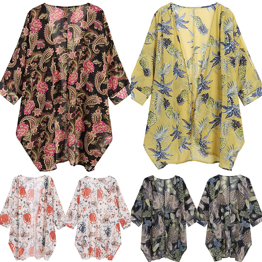 Áo khoác Kimono hoạ tiết hoa phong cách Bohomian