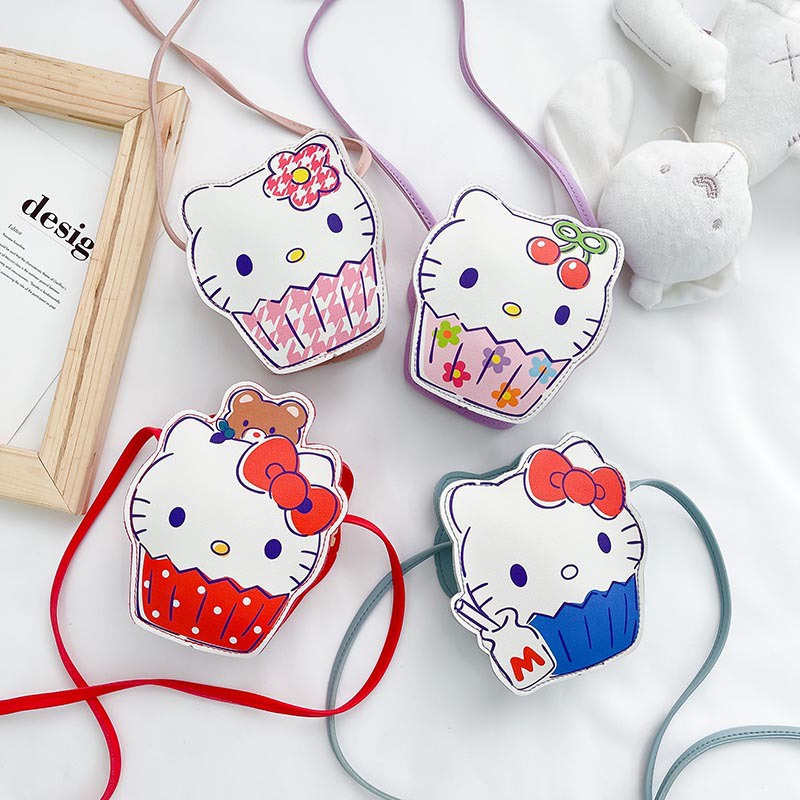 Túi đeo chéo hình mèo kitty chất liệu da PU khóa hình hoa siêu cute dễ thương cho bé gái từ 2 đến 6 tuổi