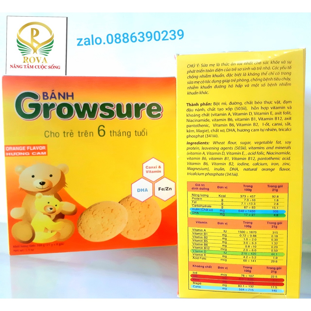 Bánh Ăn Dặm Growsure Bibica Vị Cam 168g. Cung cấp đầy đủ các vi khoáng chất dinh dưỡng cần thiết cho trẻ nhỏ.