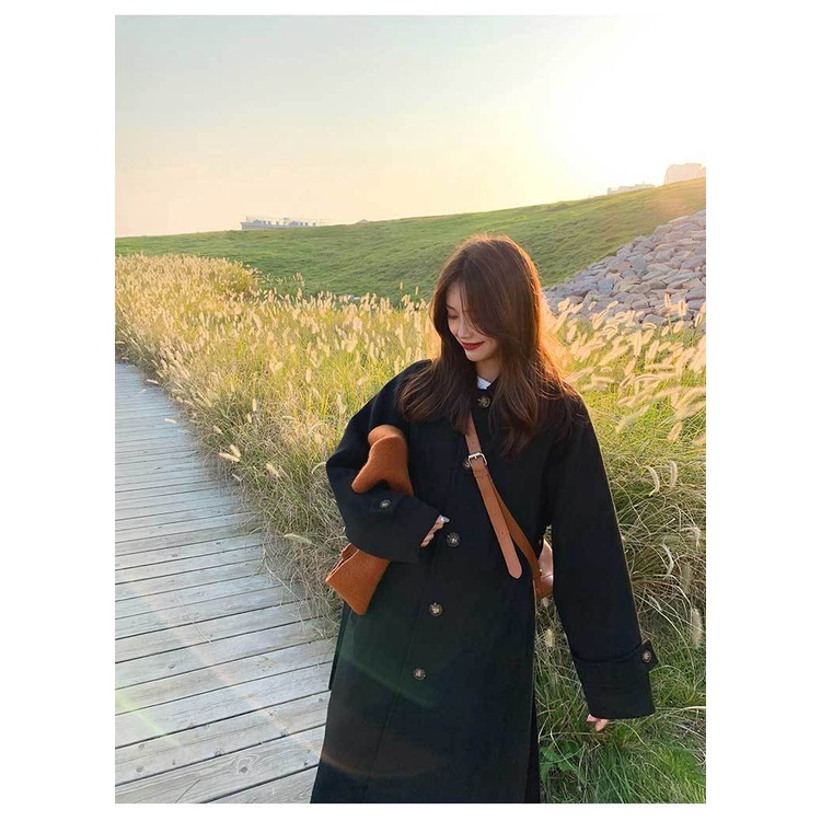 [Spot] Áo Khoác Len Dày Dáng Dài Vừa Phải Phong Cách Hepburn Hàn Quốc Cổ Điển Thời Trang Cho Nữ