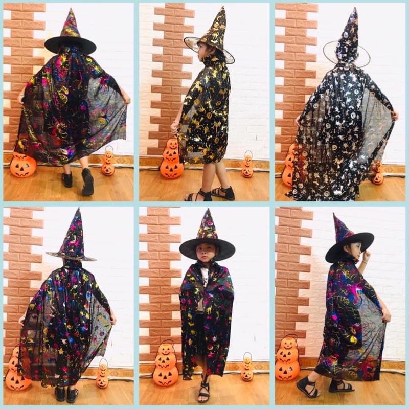 Trang phụ choàng phù thủy kèm mũ 80-1m2/ Áo choàng phù thủy chơi hoá trang cosplay HALOWEEN