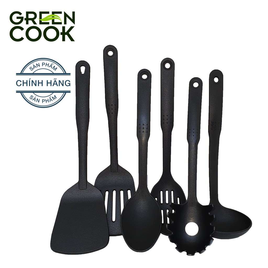 Bộ 6 món vá sạn nhựa nấu ăn Green Cook chất liệu PA66 an toàn sức khỏe