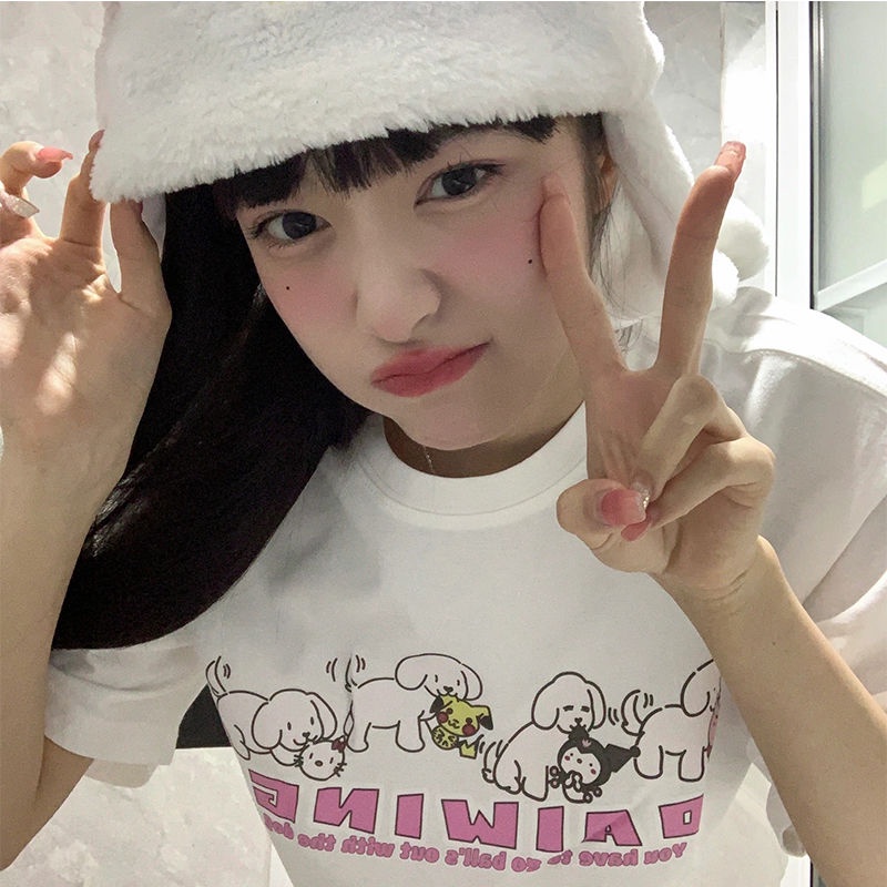 100% cotton short-sleeved men and women students cute letter printing all-match ins style salt series niche design white T-shirt 6IBF