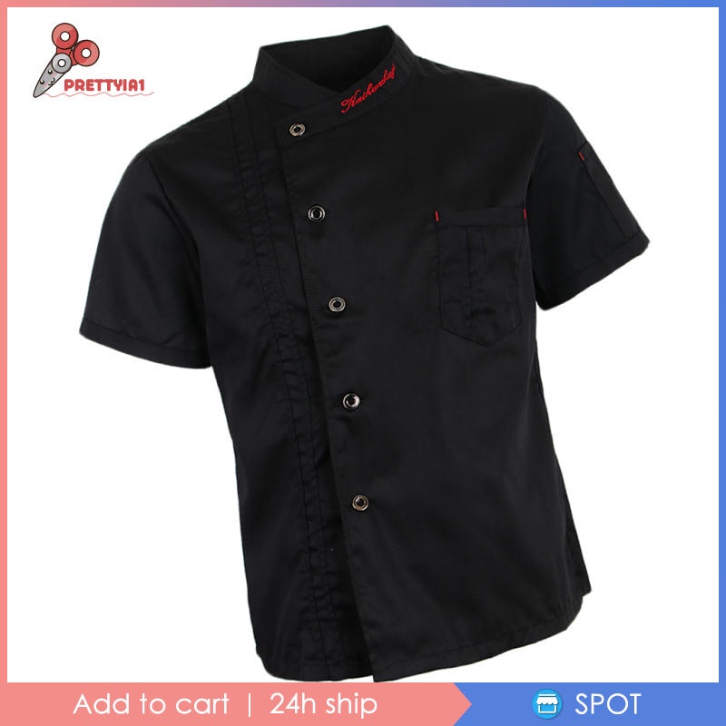 Áo đồng phục đầu bếp tay ngắn màu trắng thời trang cho nam và nữ