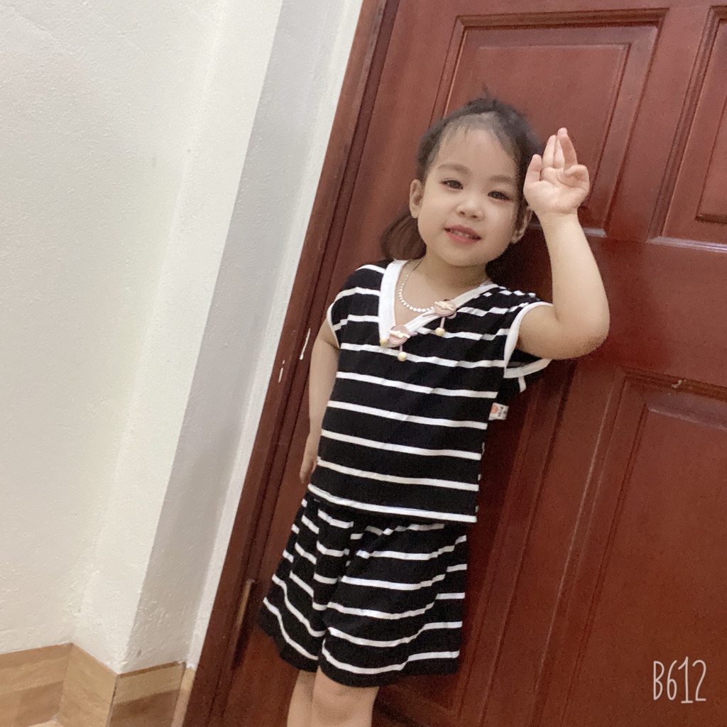 Quần áo bé gái - Bộ thun kẻ sọc nơ sau lưng siêu xinh cho bé gái 1-5 Tuổi
