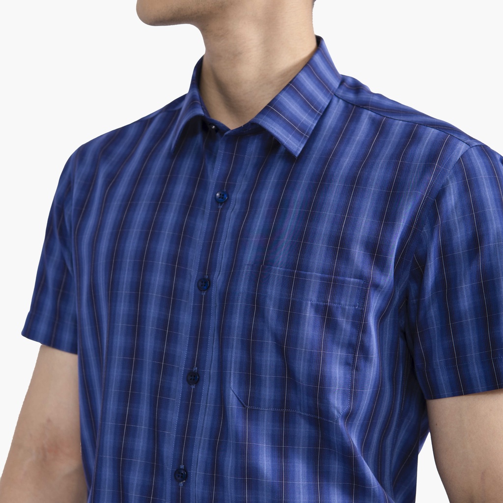 Áo sơ mi ngắn tay nam Aristino phom perfect fit, thiết kế tà bằng, màu xanh nổi bật - ASS315S2