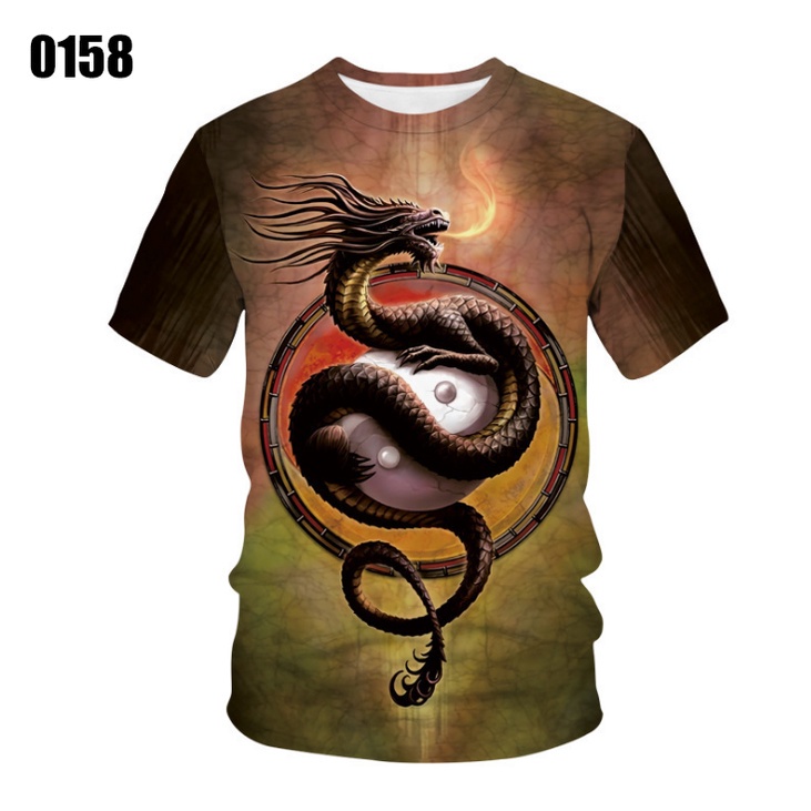 Áo Thun Tay Ngắn Cổ Tròn In Hình Rồng 3D Thời Trang Mùa Hè Thoáng Khí Thoải Mái Cho Nam