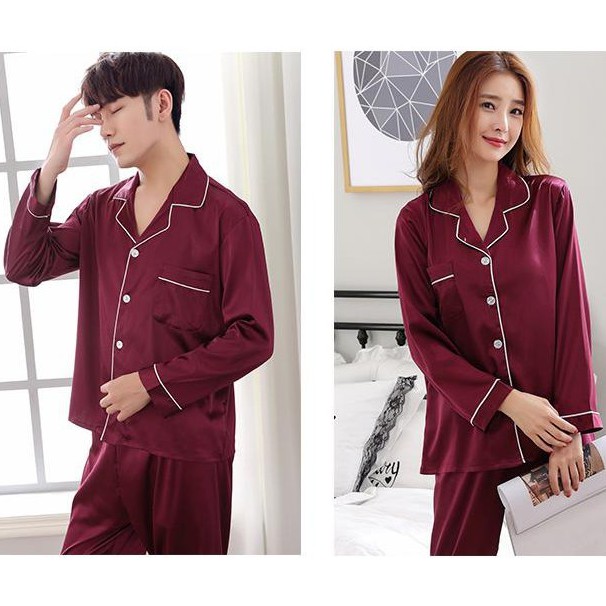 Pijama Nam Nữ, Đồ Ngủ Dài Tay Chất Liệu Vải Lụa Cao Cấp