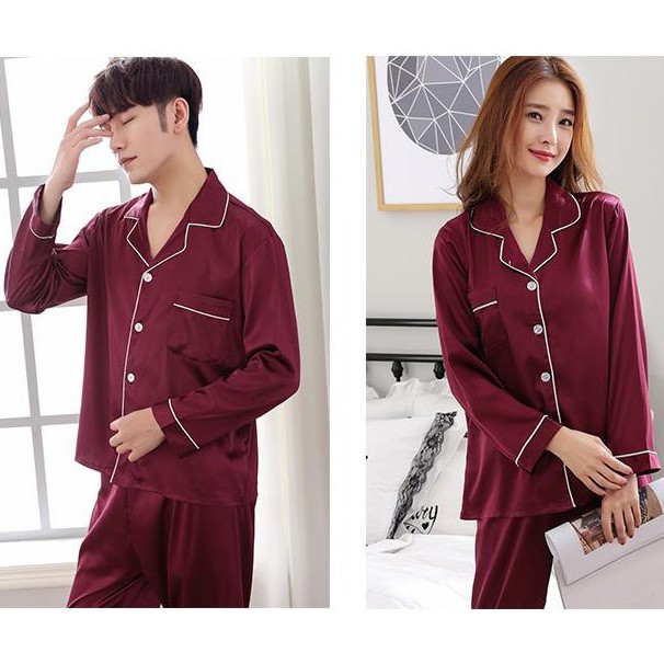 Bộ Pijama Nam Nữ, Bộ Đồ Ngủ Dài Tay Chất Liệu Vải Lụa Satin Cao Cấp THE1997 ...