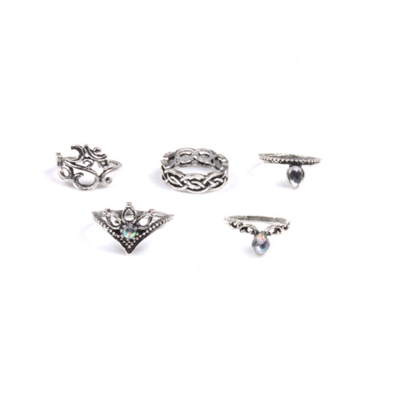 [Bán hàng] Bộ 10 chiếc nhẫn midi đeo đốt ngón tay bằng bạc đính đá quý mặt trăng thời trang Boho