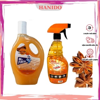 Combo nước lau sàn 1,1l hương cam quế và nước lau kính hương cam quế 600ml hando