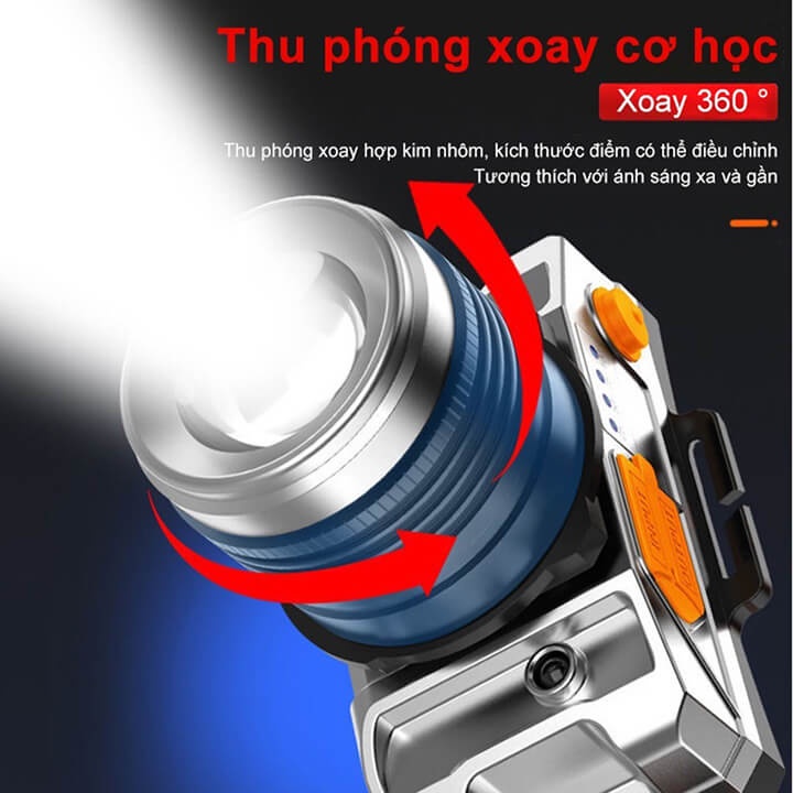 Đèn pin siêu sáng đội đầu 1 bóng chiếu xa 200m, có Zoom xa gần, 3 chế độ, đèn pin đeo trán chống thấm nước ip67 | BigBuy360 - bigbuy360.vn