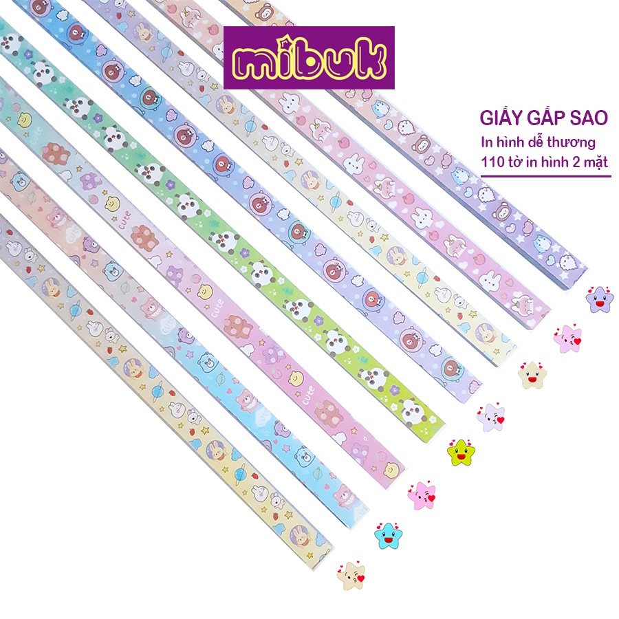 Giấy gấp sao in hình dễ thương ở 2 mặt giấy 110 tờ/hộp