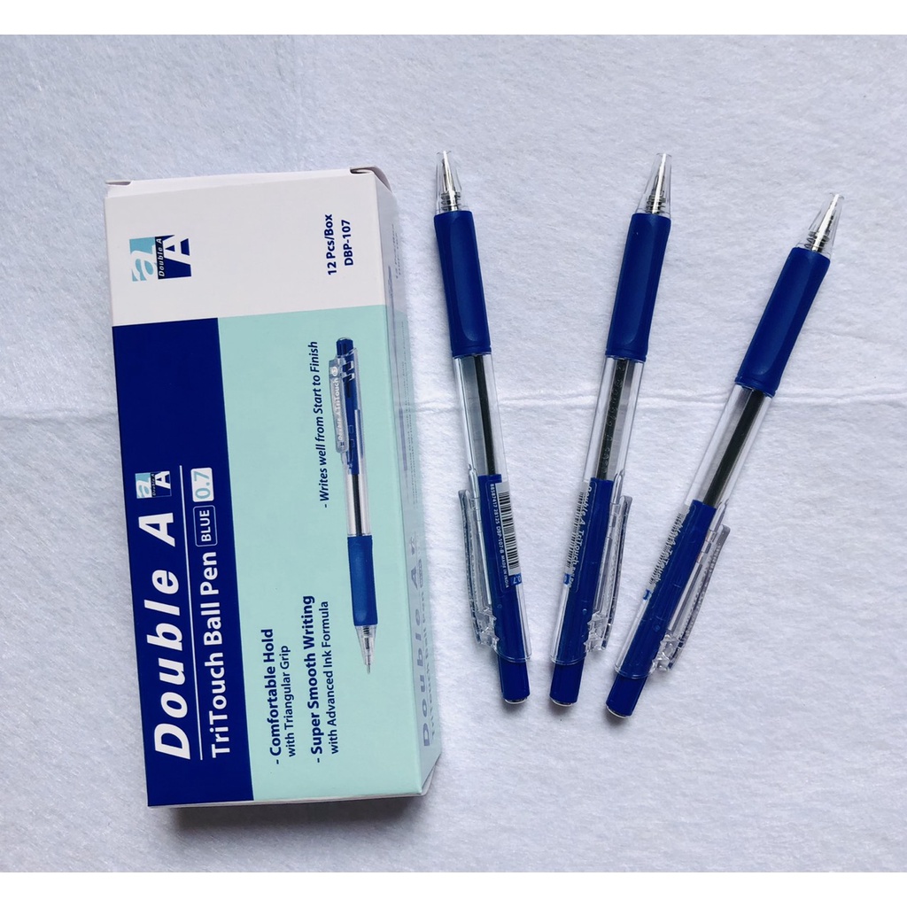 Hộp 12 bút bi Double A tritouch xanh 0,7mm