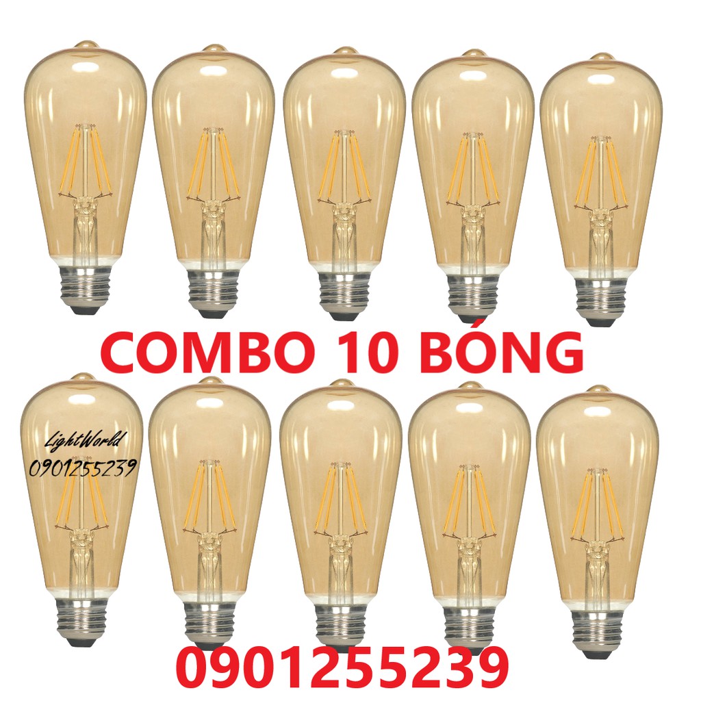 COMBO 10 Bóng Đèn Led Edison ST64 Vỏ Vàng