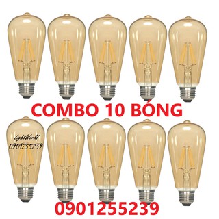 Combo 10 bóng đèn led edison st64 vỏ vàng