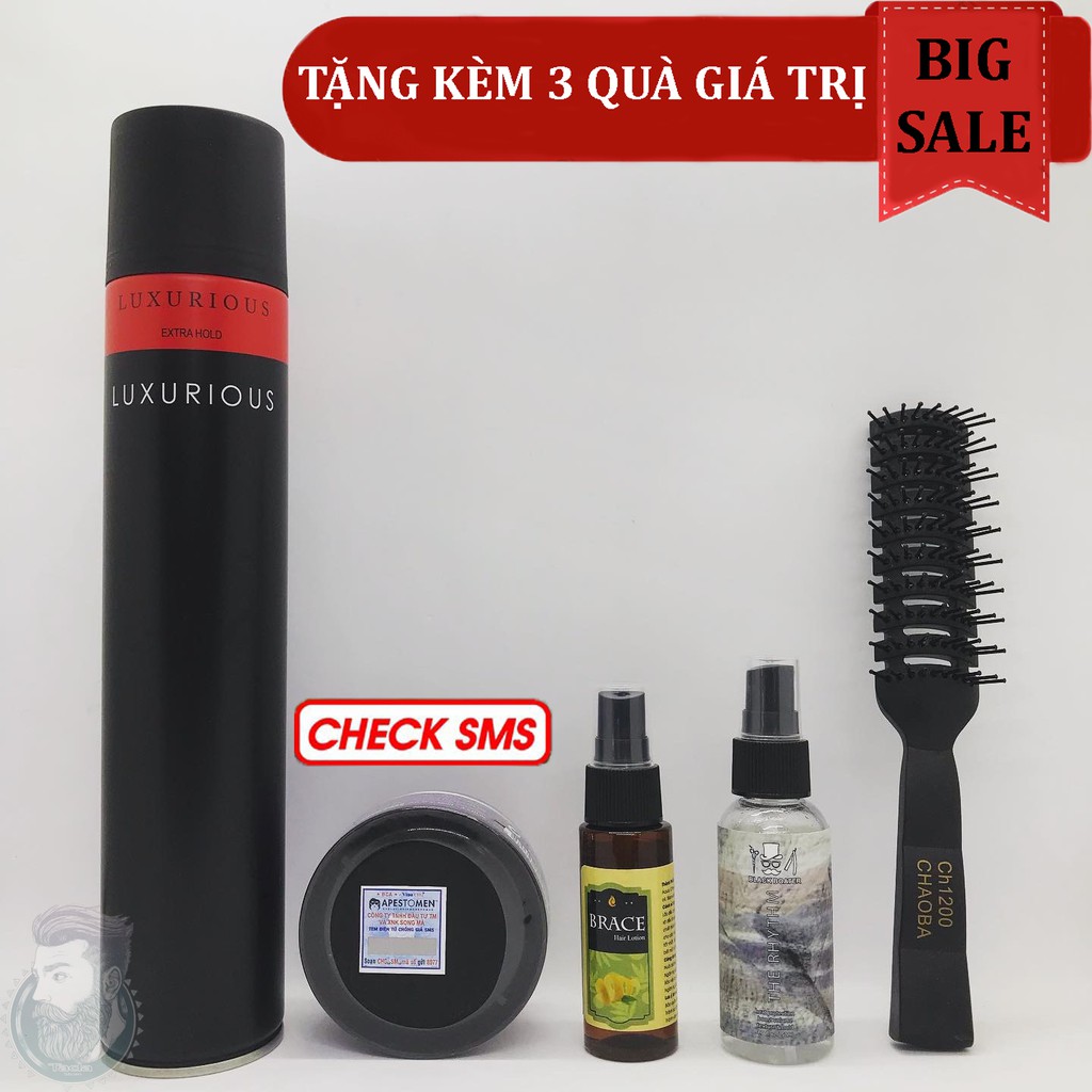 ✅[TẶNG 3 QUÀ][Combo] Sáp Vuốt Tóc Volcanic Clay Và Gôm Xịt Tóc Luxurious + Tặng Pre Styling, Lotion & Lược