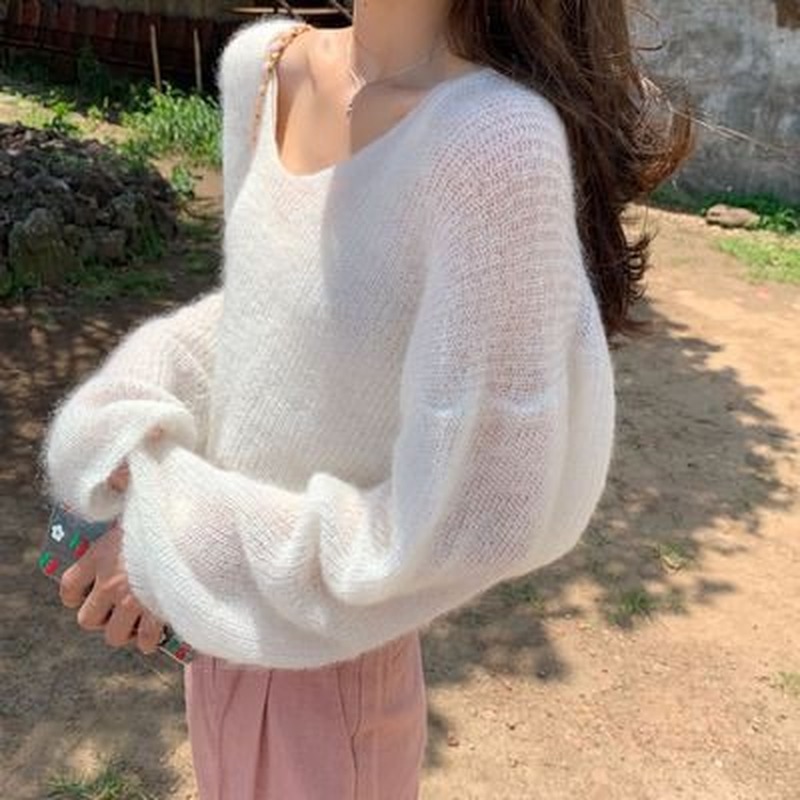 Áo Sweater Dệt Kim Mỏng Dáng Rộng Cổ Chữ V Khoét Lỗ Dễ Phối Đồ Thời Trang  Hàn Quốc Cho Nữ  Sẵn Sàng 105