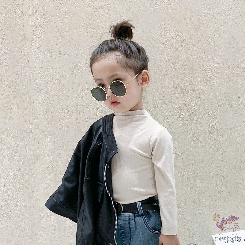 Áo nỉ dài tay cổ lửng màu trơn thời trang Hàn Quốc cho bé gái