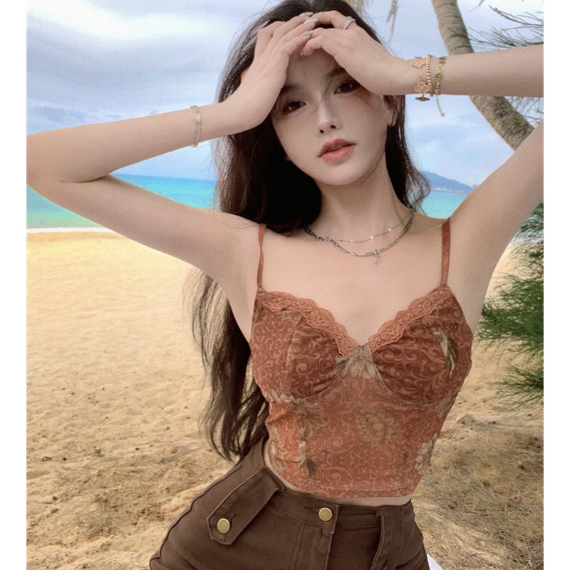 Áo Hai Dây Cổ Chữ V Phối Ren Xinh Xắn Thời Trang Dành Cho Nữ