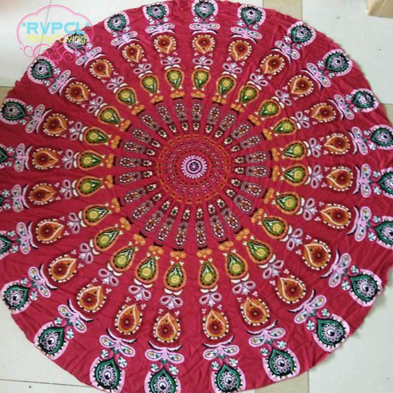 Thảm Đi Biển Hình Tròn Họa Tiết Hoa Mandala Phong Cách Bohemian