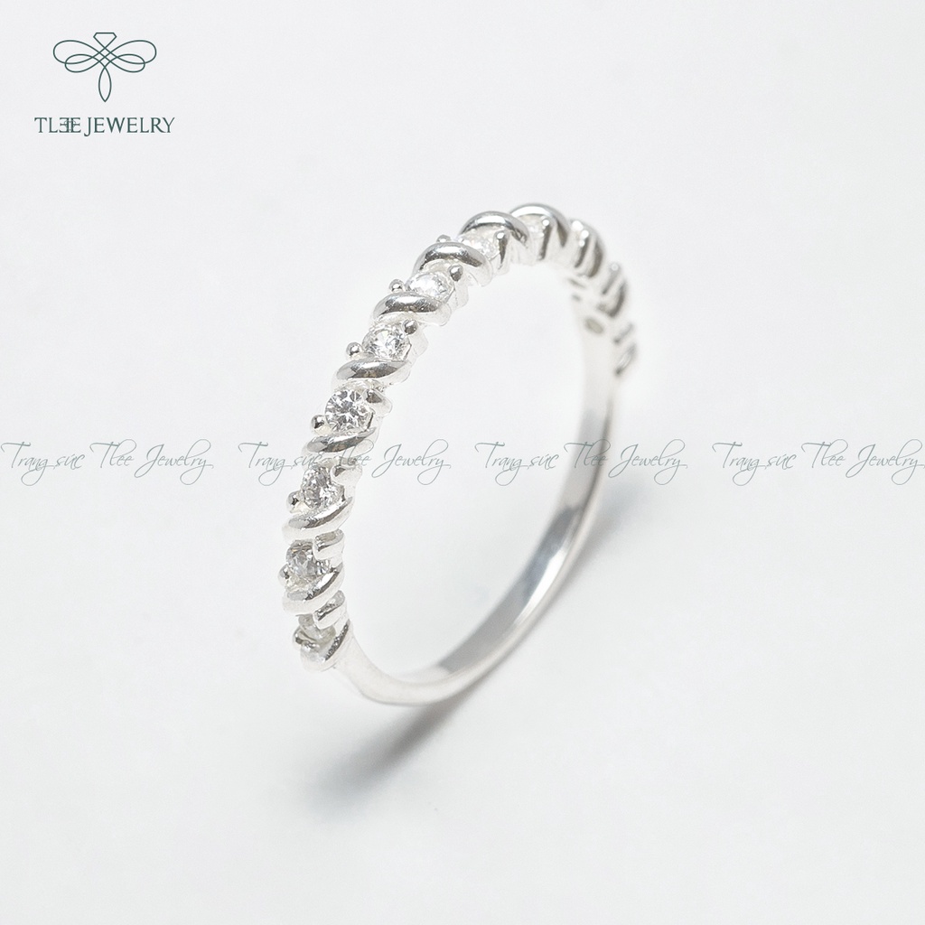 Nhẫn bạc nữ TLEE nạm đá viền bao xoắn cá tính NCJ A0166