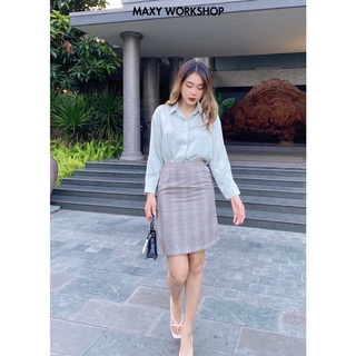 Chân váy sọc caro trendy Caro Yellow Skirt Maxy Workshop