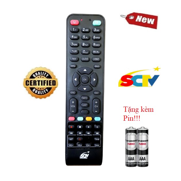 Điều khiển đầu thu truyền hình cáp SCTV- Hàng tốt 100% Tặng kèm Pin!!!