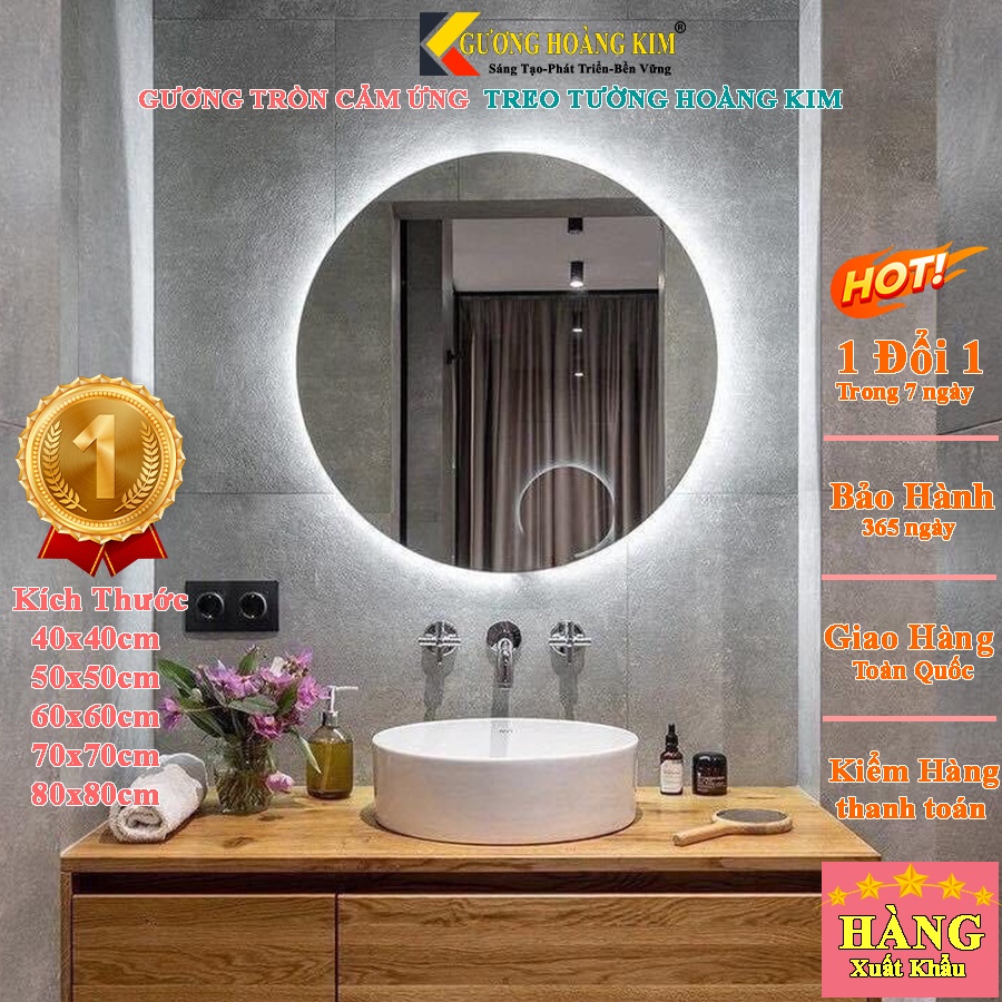 Gương đèn led cảm ứng để bàn trang điểm makeup, gương tròn treo tường nhà tắm phòng wc cao cấp MIRRORTOCTOCHK-0003