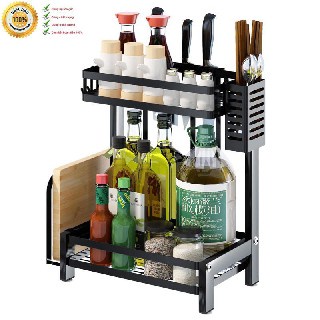 Kệ gia vị đa năng 2 tầng có ống cắm đũa và giá để dao thớt siêu tiện dụng