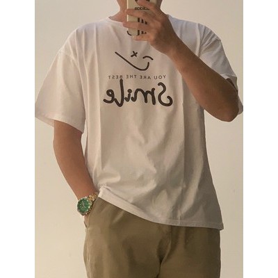 Áo Thun Unisex tay lỡ  Áo thun smile đơn giản cổ tròn phong cách Hàn Quôc