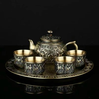 Bộ ấm trà đồng -ấm chén long phụng trình tường bằng đồng độc đáo