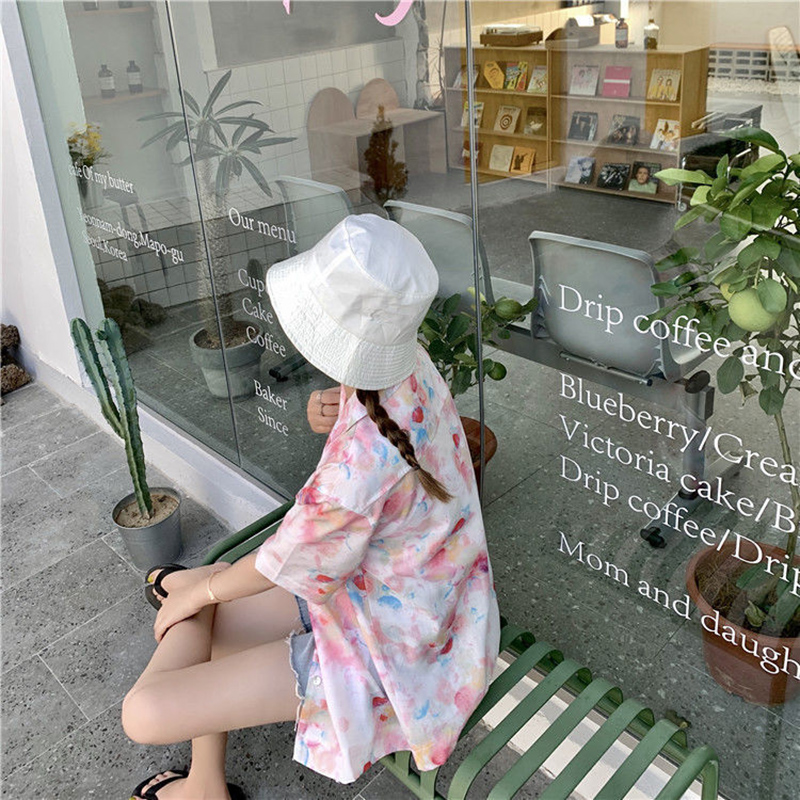 IELGY Áo Sơ Mi Tay Ngắn Họa Tiết Hoa Retro Thời Trang Cho Nữ